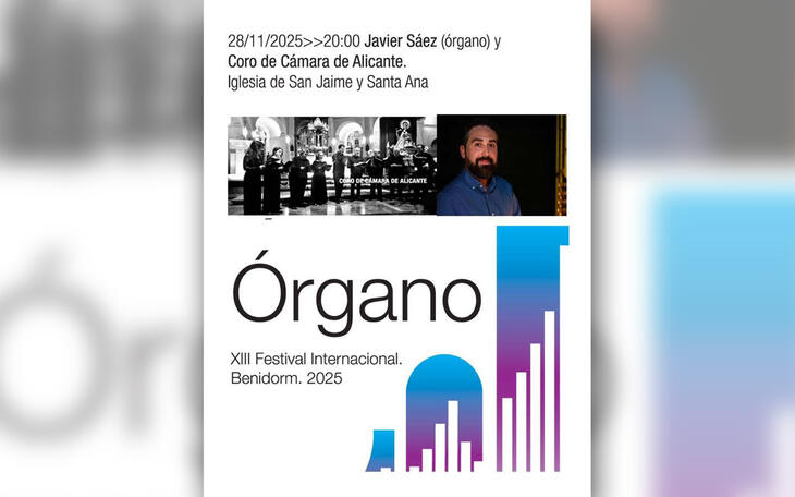 El organista Javier Sáez y el Coro de Cámara de Alicante, protagonistas este viernes del Festival Internacional de Órgano
